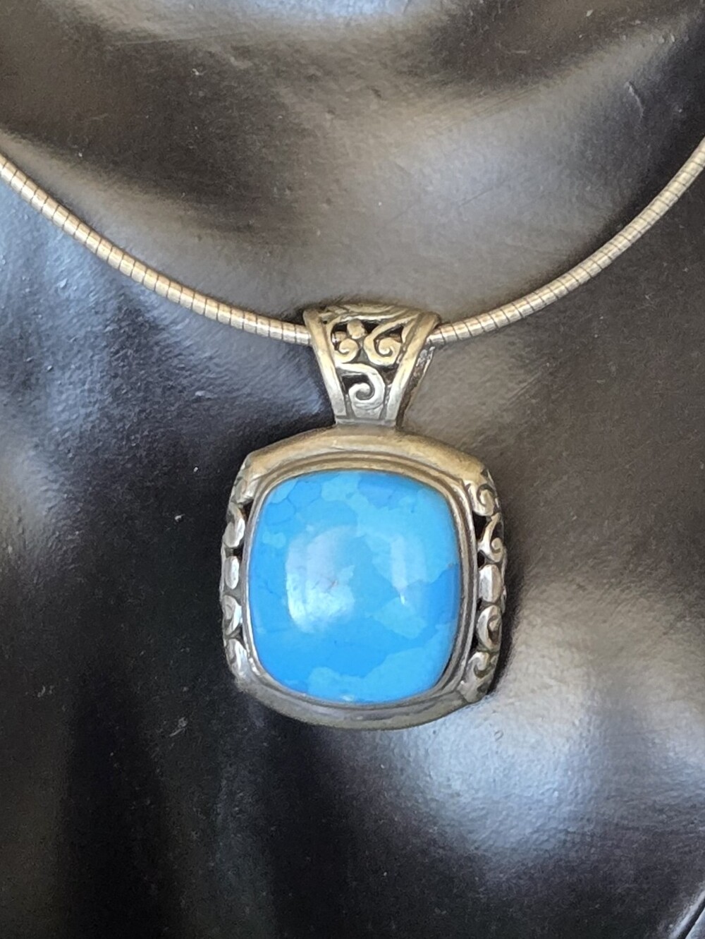 Sterling Silver Turquoise Cushion Pendant Necklace